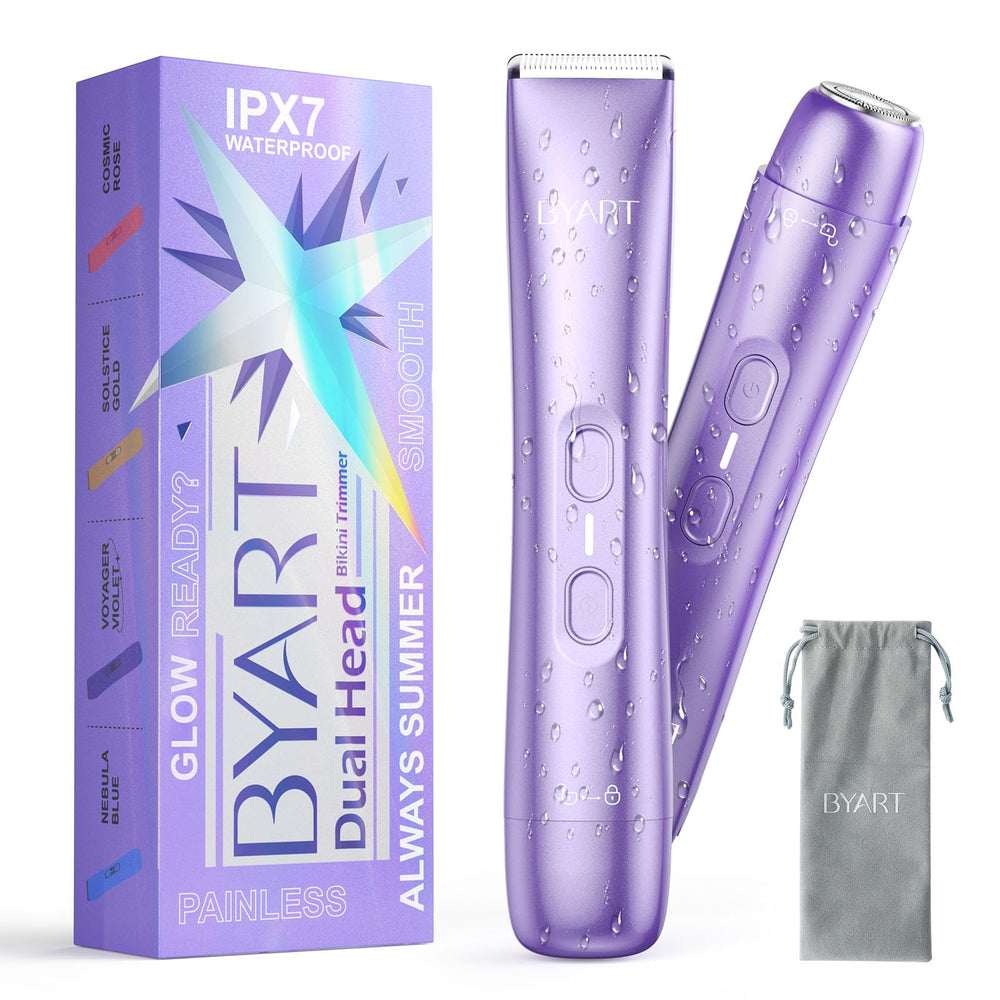 BYART front view showing compact dual-head trimmer and control button for easy grooming