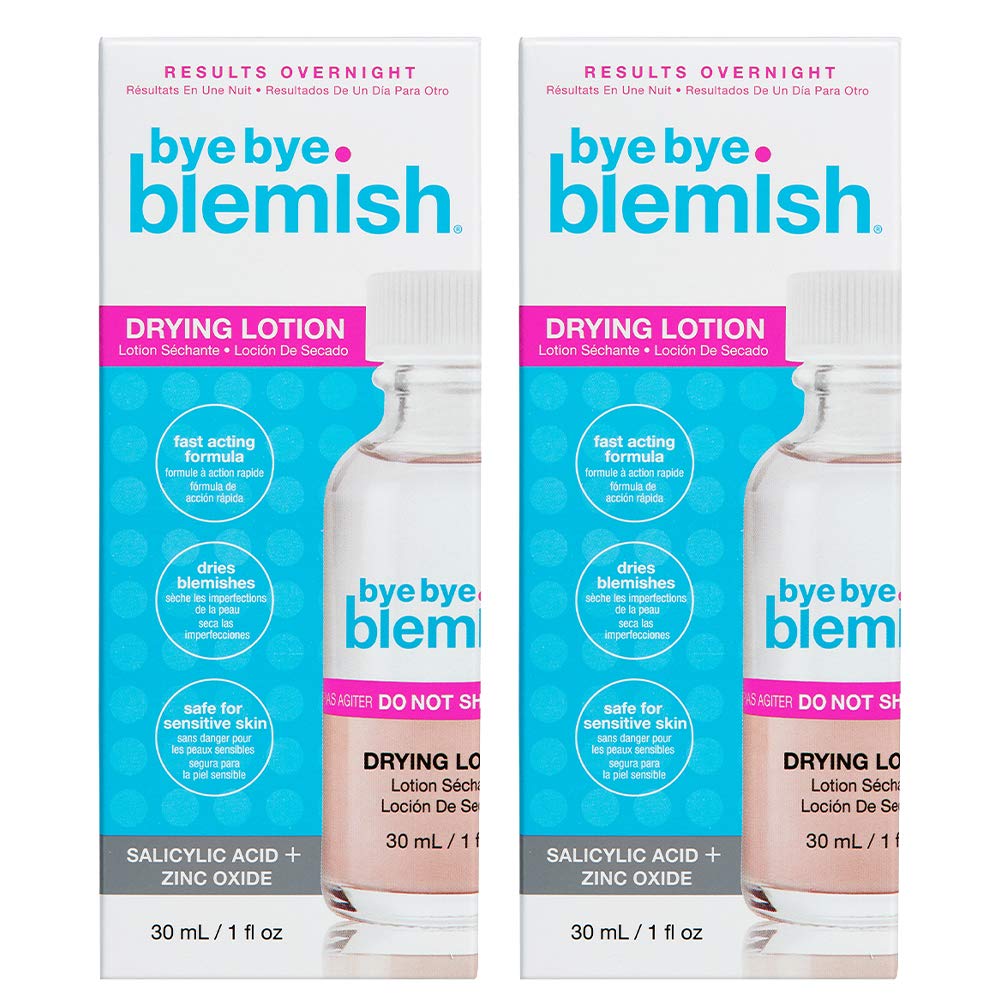 Bye Bye Blemish front packaging showing two 1oz bottles and clear labeling for quick treatment
