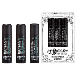 C. O. Bigelow front packaging showing three mentha lip balm sticks and brand visibility