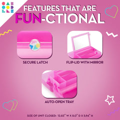 Caboodles close-up of built-in mirror for quick touch-ups on the go