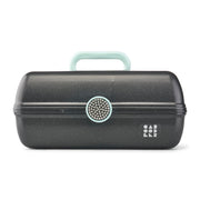 Caboodles front view black sparkle case showing secure latch and retro style benefit portability