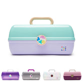 Caboodles front view seafoam on lavender showing retro style and easy carrying