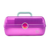 Caboodles purple sparkle front packaging showing durable case and secure latch for travel