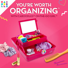 Caboodles top open revealing three-compartment removable tray and organized small items benefit sorting