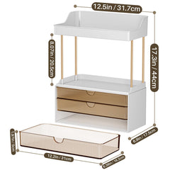 caktraie open drawer filled with lipsticks and palettes for organized makeup storage