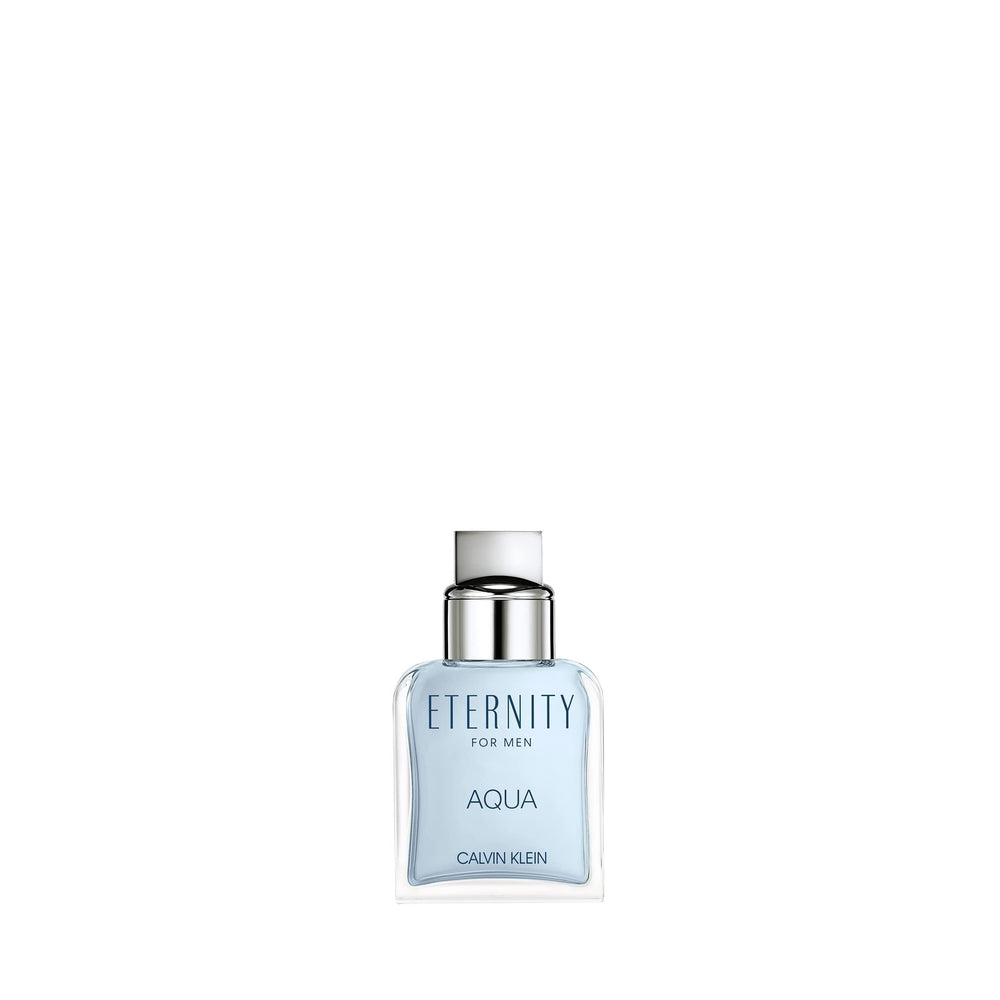 Calvin Klein Eternity Aqua front bottle showing sleek design and portability benefit