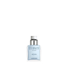 Calvin Klein Eternity Aqua front bottle showing sleek design and portability benefit