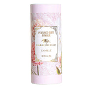 Camille Beckman front view of 3 oz dusting powder showing packaging and scent benefit