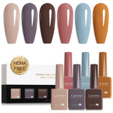 CANNI front packaging showing six brown beige gel polish bottles for easy shade selection