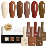 CANNI front packaging showing six brown nude gel polish bottles and gift-ready box