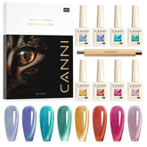 CANNI front packaging showing eight colorful 9ml bottles and included magnet benefit variety