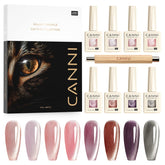 CANNI front packaging showing eight 9ml cat eye gel bottles and included magnet, perfect kit