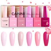 CANNI front packaging of six light-pink gel polishes, showing gift-ready presentation and variety.