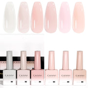 CANNI front packaging showing six neutral milky white gels, easy shade selection