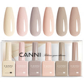CANNI front packaging showing six nude gel bottles for easy shade selection