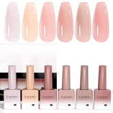CANNI front bottles showing six jelly nude shades and clear color preview