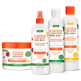 Cantu kids front packaging showing full four-piece kit and benefits