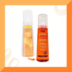 Cantu mousse pump and 8.4 oz label highlighting easy dispensing