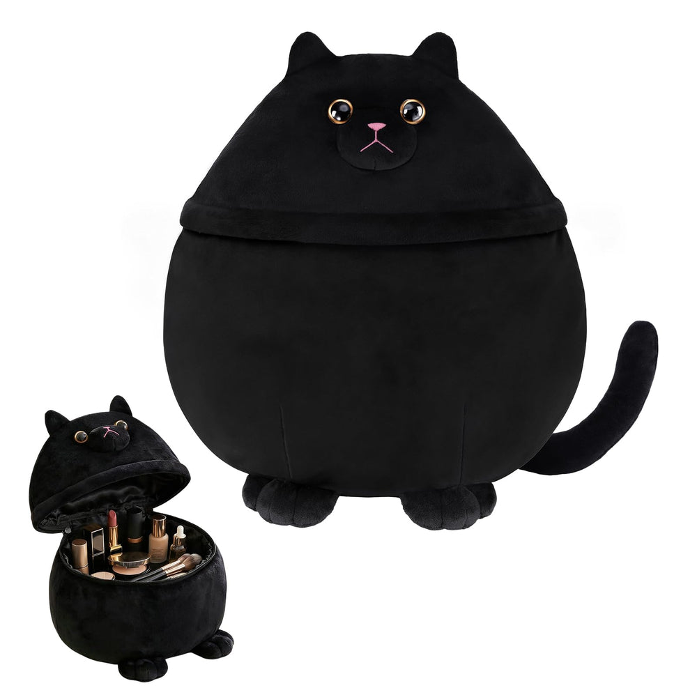 Cantustime front view of plush black cat bag showing cute design and easy storage