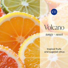 Capri Blue label detail highlighting Volcano scent and ingredient clarity benefit