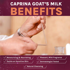 Caprina soap lather on hand demonstrating gentle cleansing benefit