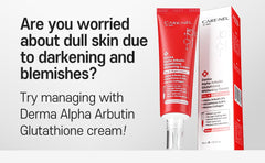 CARE:NEL ingredients graphic listing alpha arbutin 20,000ppm and glutathione 1,500ppm