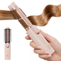 CARESKY front view of cordless curling brush showing compact design and portability