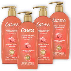 Caress pump bottle front view showing guava nectar and moisturizing benefit