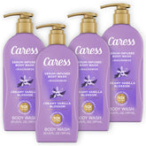 Caress front bottle showing creamy vanilla blossom and moisturizing benefit