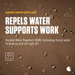 Close-up of Carhartt fabric texture highlighting rugged 600-denier polyester and water repellency