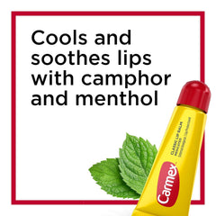 Carmex open tube closeup showing smooth balm texture for fast soothing