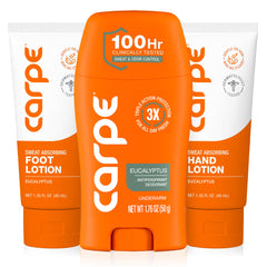 Carpe bundle front packaging shows full-body sweat solution benefits