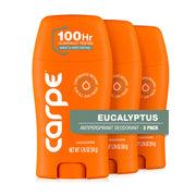 Carpe front packaging showing eucalyptus scent and 3-pack benefit