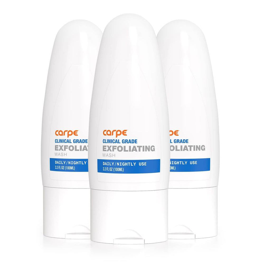 Carpe front packaging showing three exfoliator tubes and clear benefit