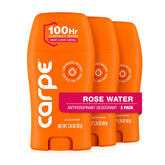 Carpe front packaging showing Rose Water scent and 3-pack benefit