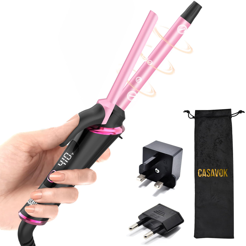 Casavok front view of mini curling iron showing compact design and portability