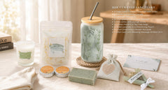 CASTATEO contents arranged overhead displaying all items for soothing self-care routines