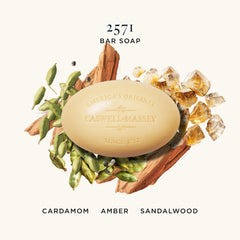 Caswell‑Massey 2571 bar close up texture highlighting dense triple‑milled lather