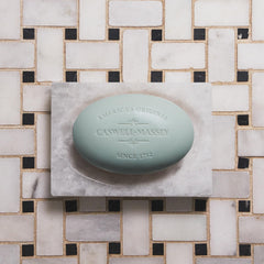 Caswell-Massey lather in hand demonstrating rich moisturizing foam