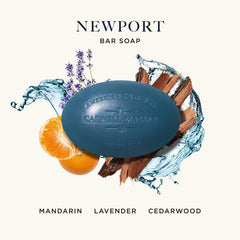 Caswell-Massey side profile of Newport bar highlighting triple-milled density for longer lasting use