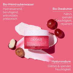 Caudalie open jar top view revealing creamy formula and consistency