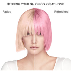 Celeb Luxury applied to platinum hair in salon showing vivid pastel payoff