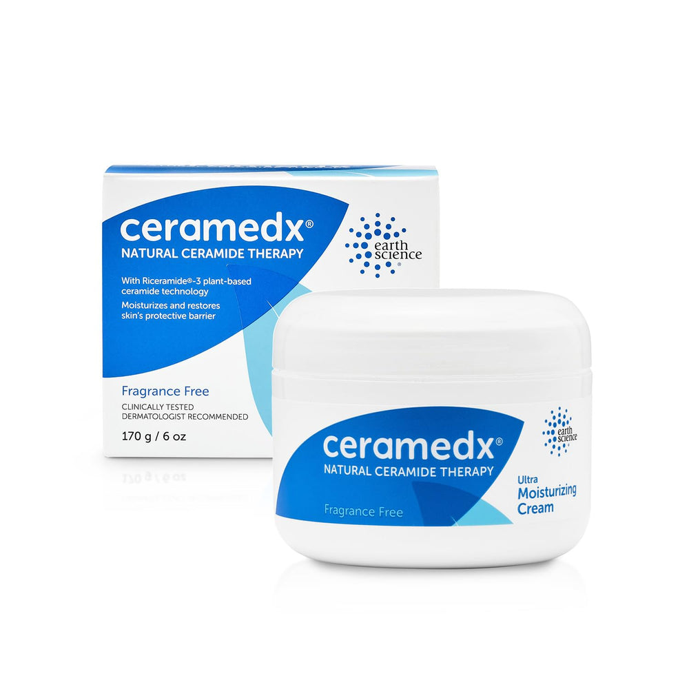 Ceramedx jar front view showing unscented cream and 6 oz size benefit