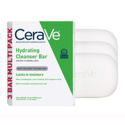 CeraVe front packaging showing three hydrating cleanser bars and product benefits