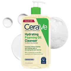 CeraVe hydrating foaming oil cleanser front view showing 19oz bottle and label benefits