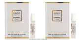 CHANEL Coco Mademoiselle Intense front view showing two sample vials and labels for quick identification and trial