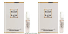 CHANEL Coco Mademoiselle Intense front view showing two sample vials and labels for quick identification and trial