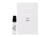 CHANEL No 5 L'EAU sample front view showing compact bottle and elegant label, easy testing