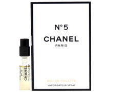 CHANEL No. 5 front view of 0.05 oz vial showing compact travel-ready design and elegant branding