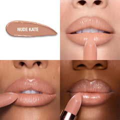 Charlotte Tilbury lipstick bullet close-up highlighting creamy tip and smooth application benefit